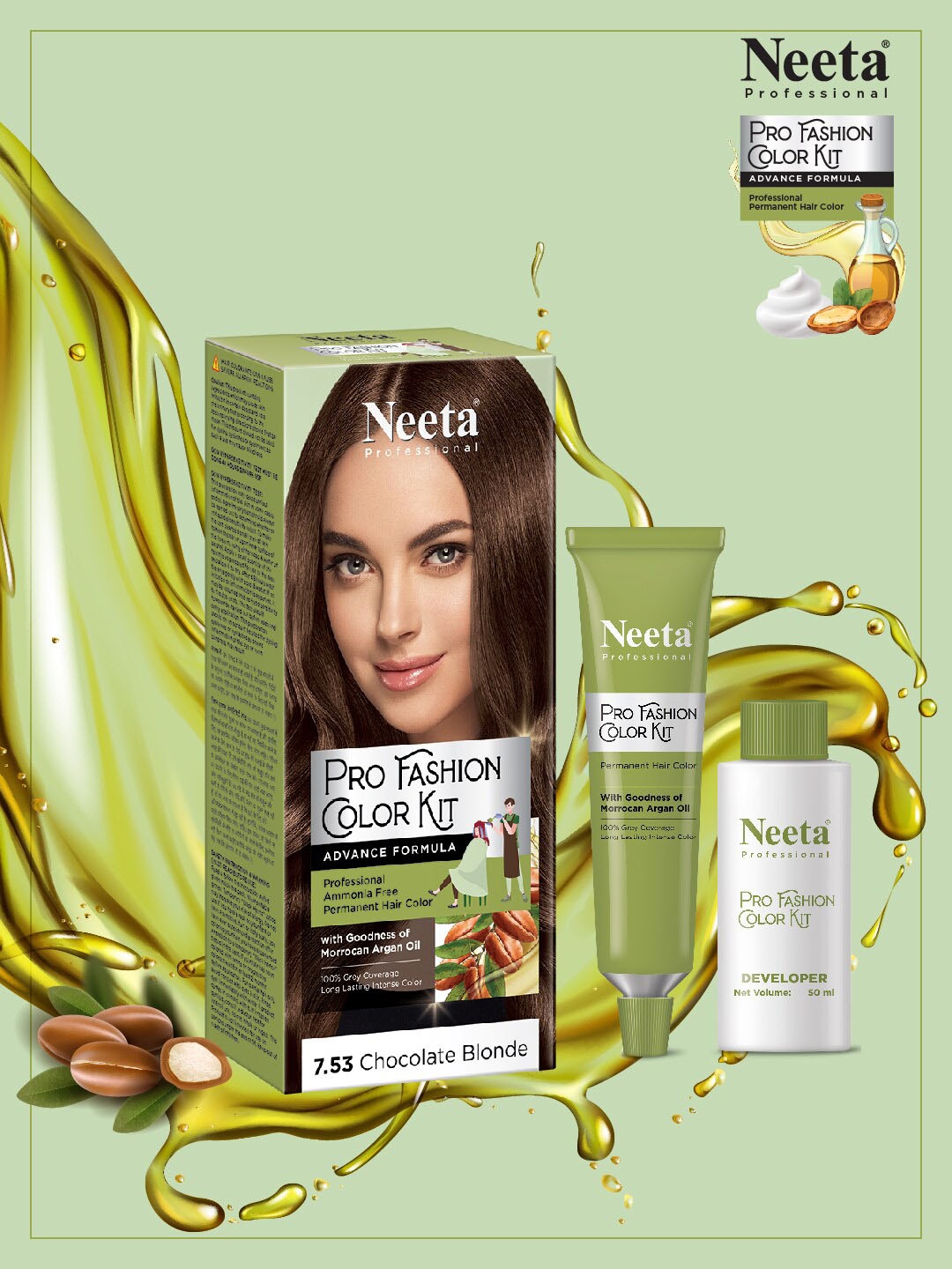 Neeta Professional Pro Fashion Permanent Hair Color Kit 100g - Chocolate Blonde 7.53, Brown
Neeta Professional Pro Fashion Permanent Hair Color Kit 100g - Chocolate Blonde 7.53, Brown