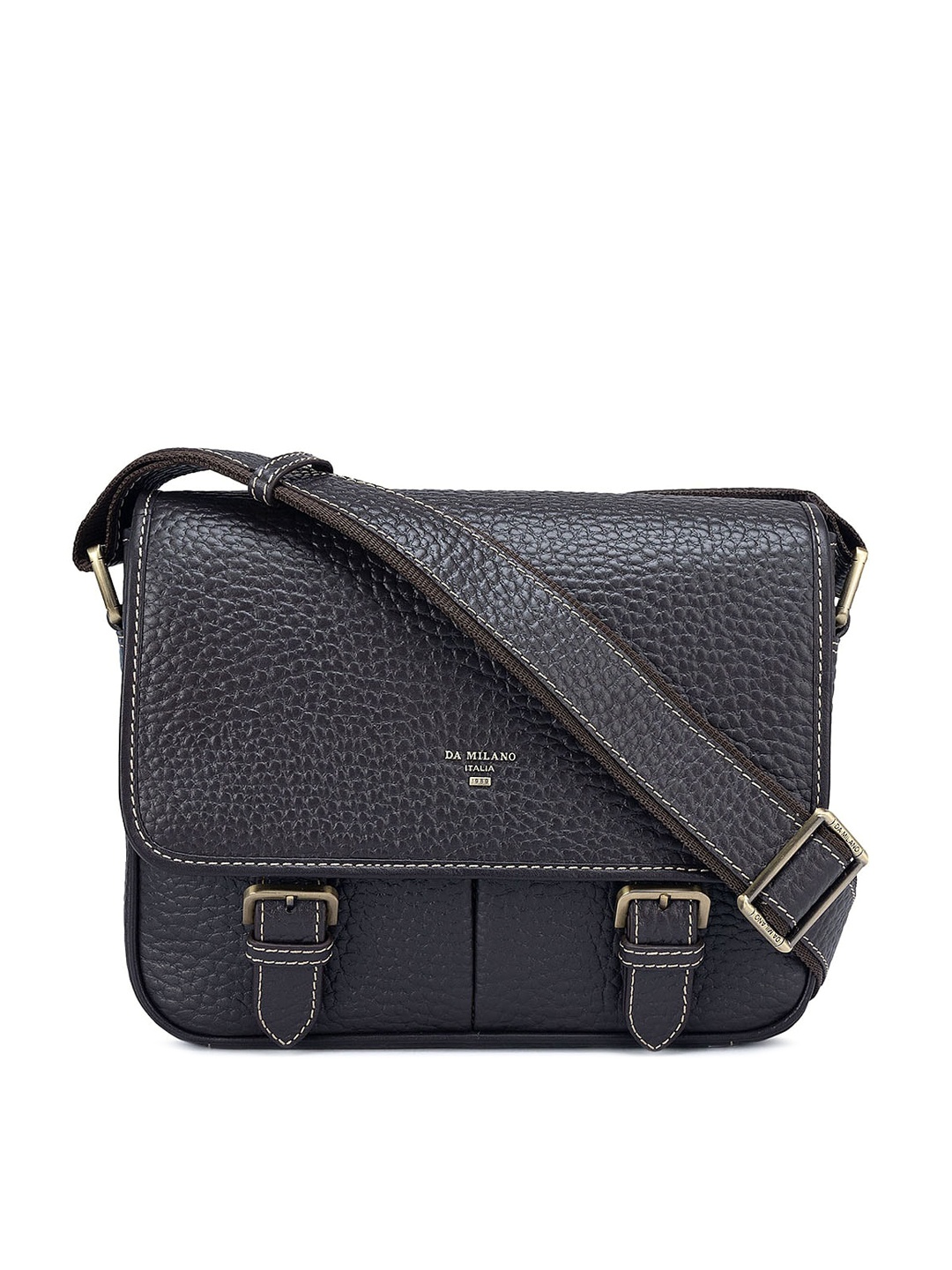Da Milano Men Leather Messenger Bag, Brown