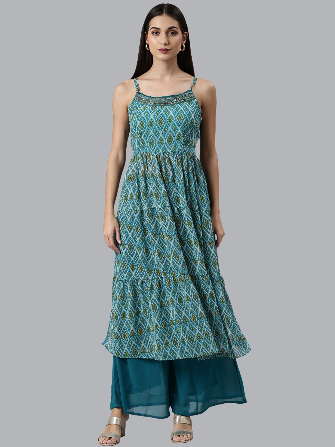 Neerus Women Ethnic Motifs Printed Beads & Stones Kurta With Palazzos & Dupatta, Green
Neerus Women Ethnic Motifs Printed Beads & Stones Kurta With Palazzos & Dupatta, Green