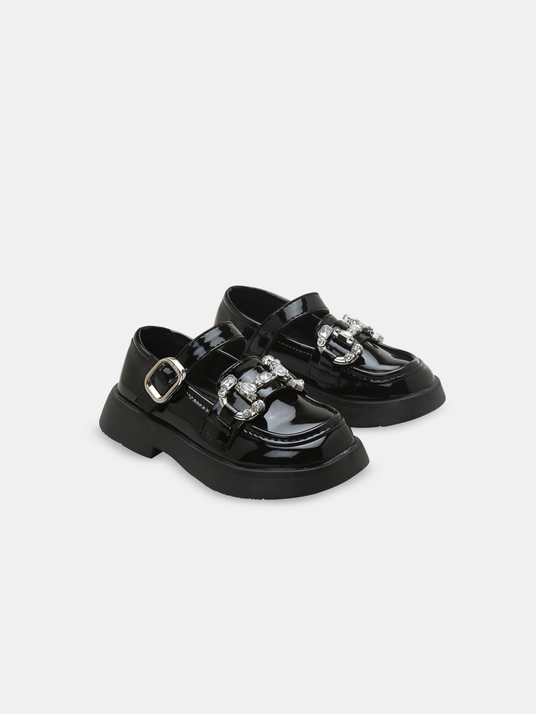 Hopscotch Girls Embellished Heeled Loafers, Black