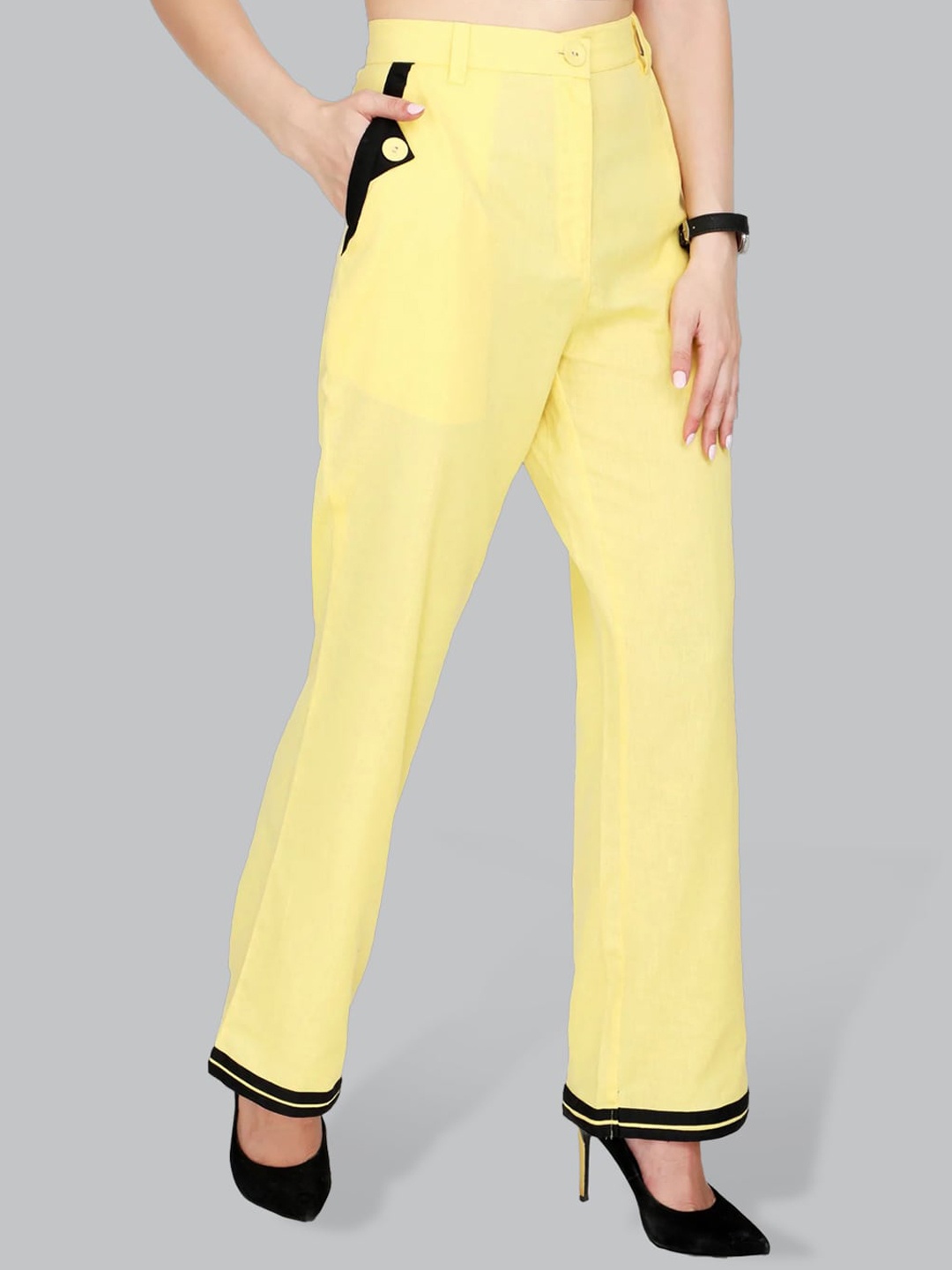 CUFFS N LASHES Women Yellow Easy Wash Trousers