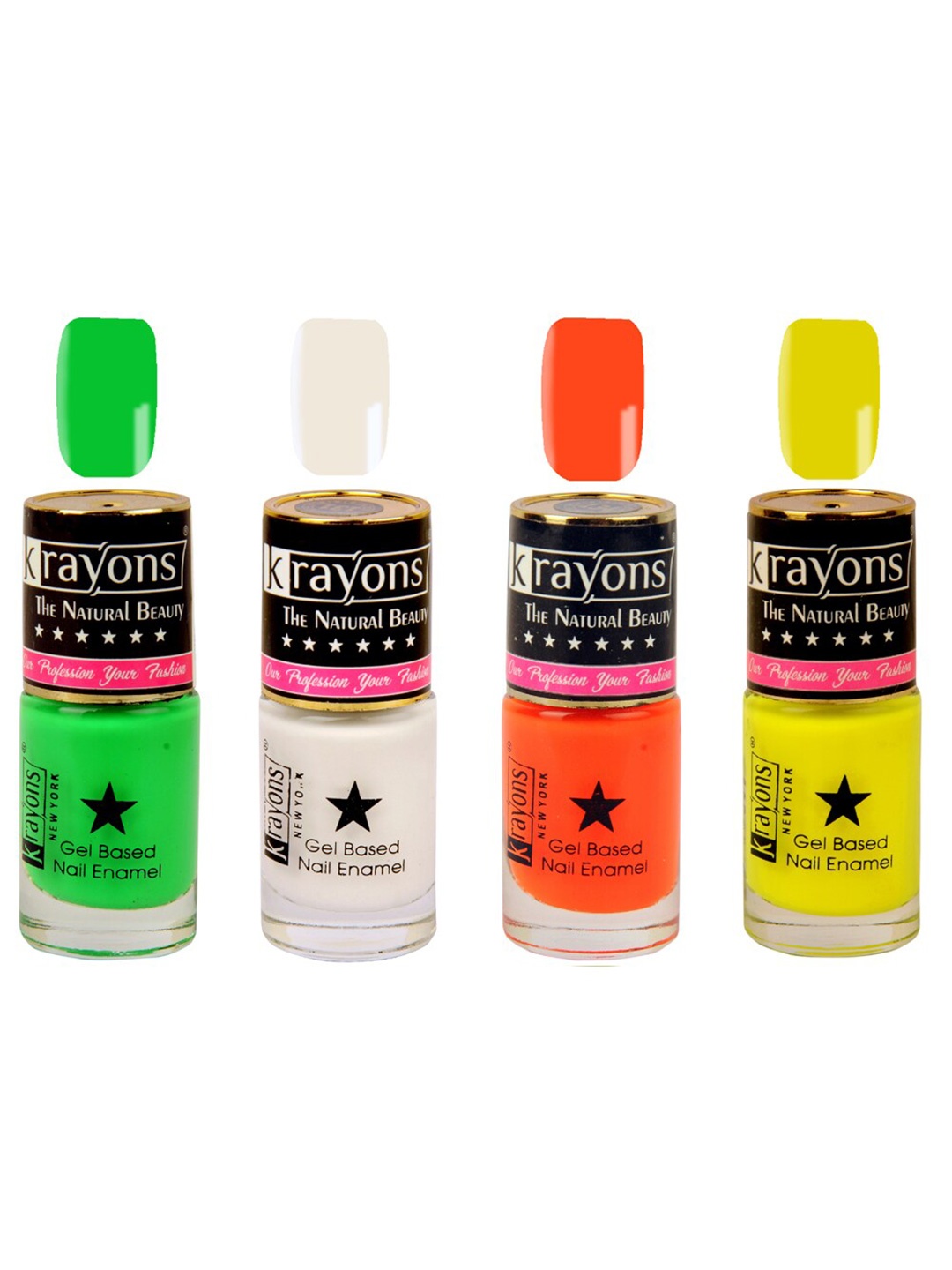 krayons Set of 4 Long-Lasting & Quick Dry Gel Based Nail Enamel 6 ml Each -White Canvas - Neon Yellow - Neon Green - Neon Orange, Multi
krayons Set of 4 Long-Lasting & Quick Dry Gel Based Nail Enamel 6 ml Each -White Canvas - Neon Yellow - Neon Green - Neon Orange, Multi