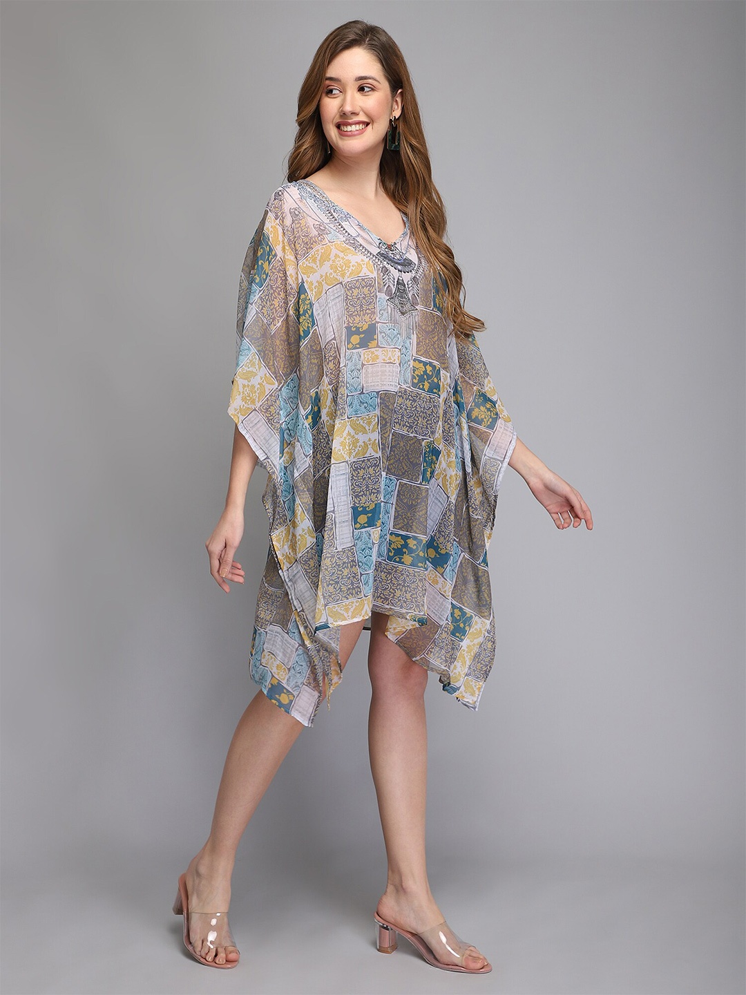 Aditi Wasan Ethnic Motifs Printed Kaftan Dress, Blue