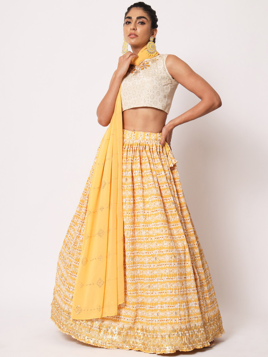SHUBHKALA Embellished Sequinned Semi-Stitched Lehenga & Unstitched Blouse With Dupatta, Yellow
SHUBHKALA Embellished Sequinned Semi-Stitched Lehenga & Unstitched Blouse With Dupatta, Yellow