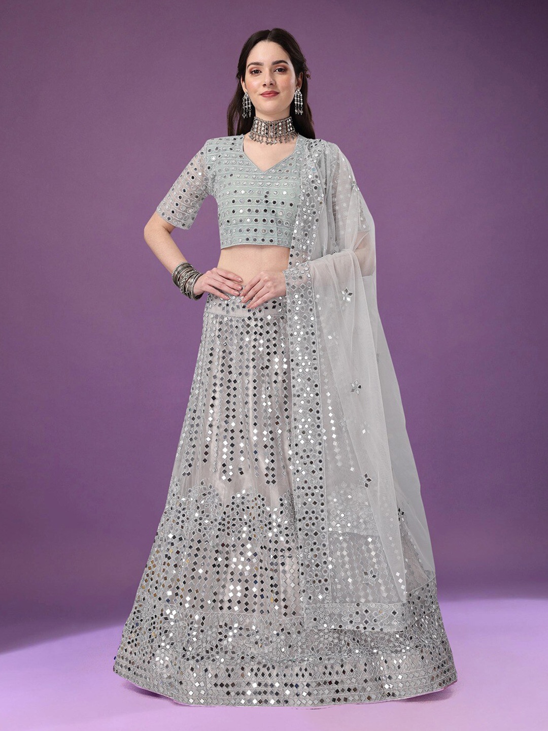 Angroop Embellished Mirror Work Semi-Stitched Lehenga & Unstitched Blouse With Dupatta, Grey
Angroop Embellished Mirror Work Semi-Stitched Lehenga & Unstitched Blouse With Dupatta, Grey