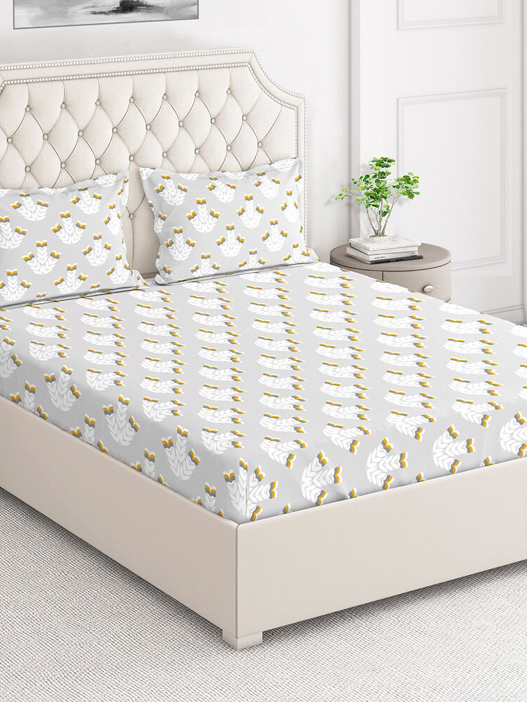 Layers Firenze Grey & White Floral 140 TC Cotton Flat Queen Bedsheet with 2 Pillow Covers 
Layers Firenze Grey & White Floral 140 TC Cotton Flat Queen Bedsheet with 2 Pillow Covers