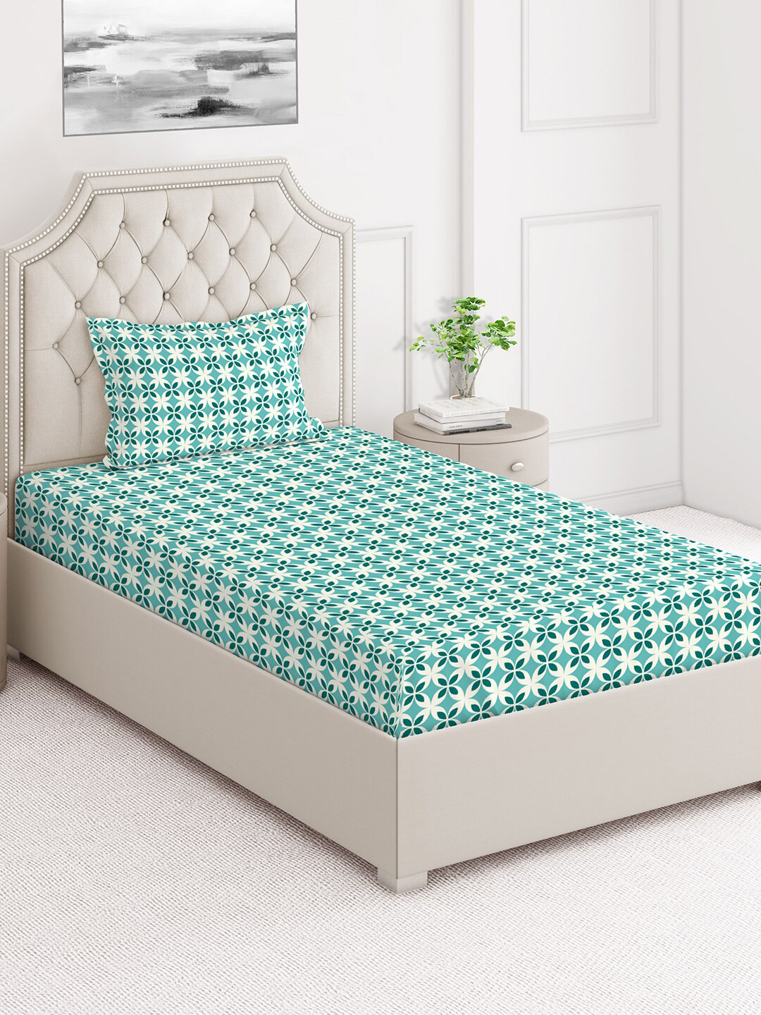 Layers Firenze Green & White Geometric 140 TC Flat Cotton Single Bedsheet & 1 Pillow Cover
Layers Firenze Green & White Geometric 140 TC Flat Cotton Single Bedsheet & 1 Pillow Cover