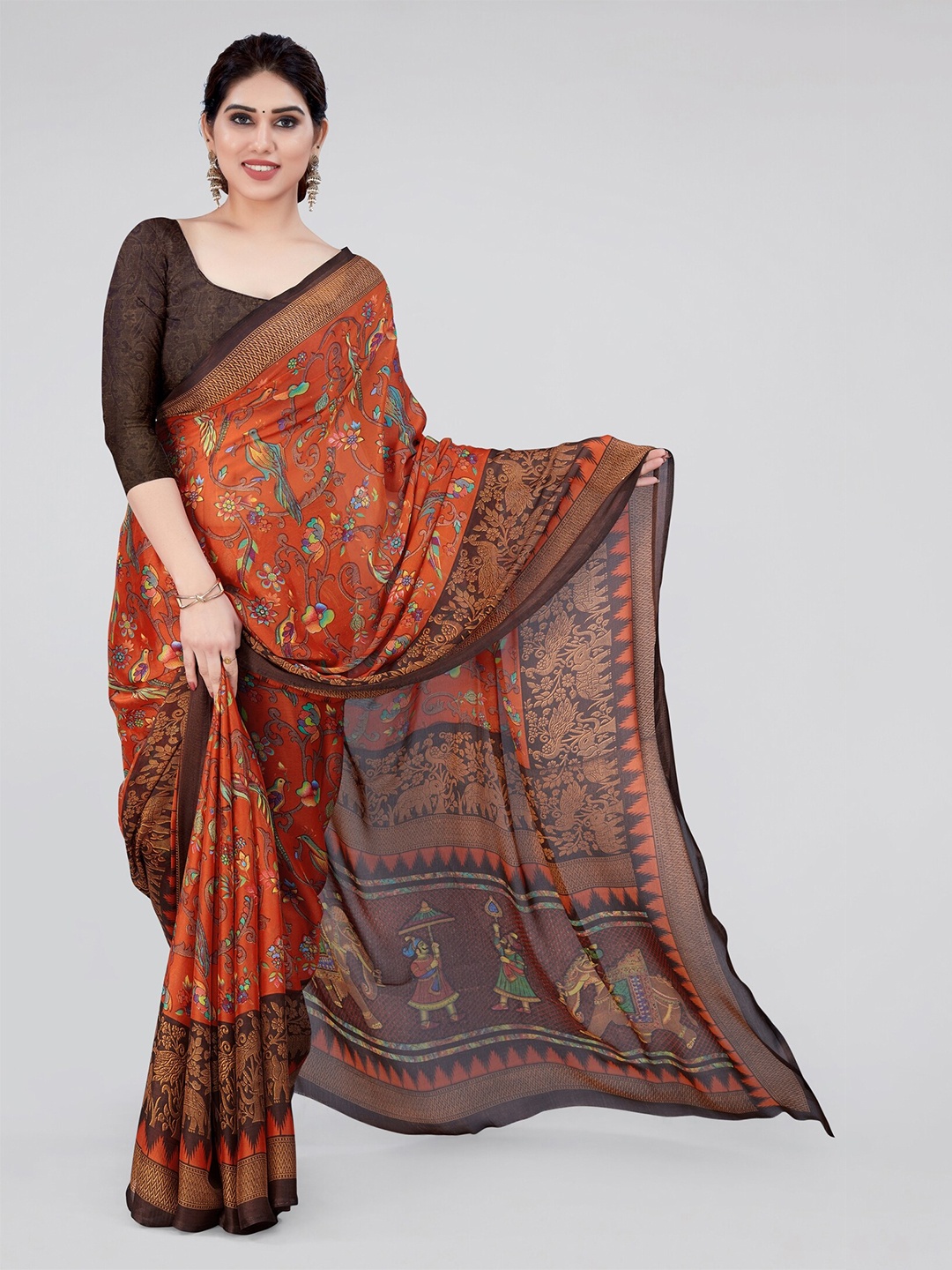 MIRCHI FASHION Floral Printed Saree, Rust