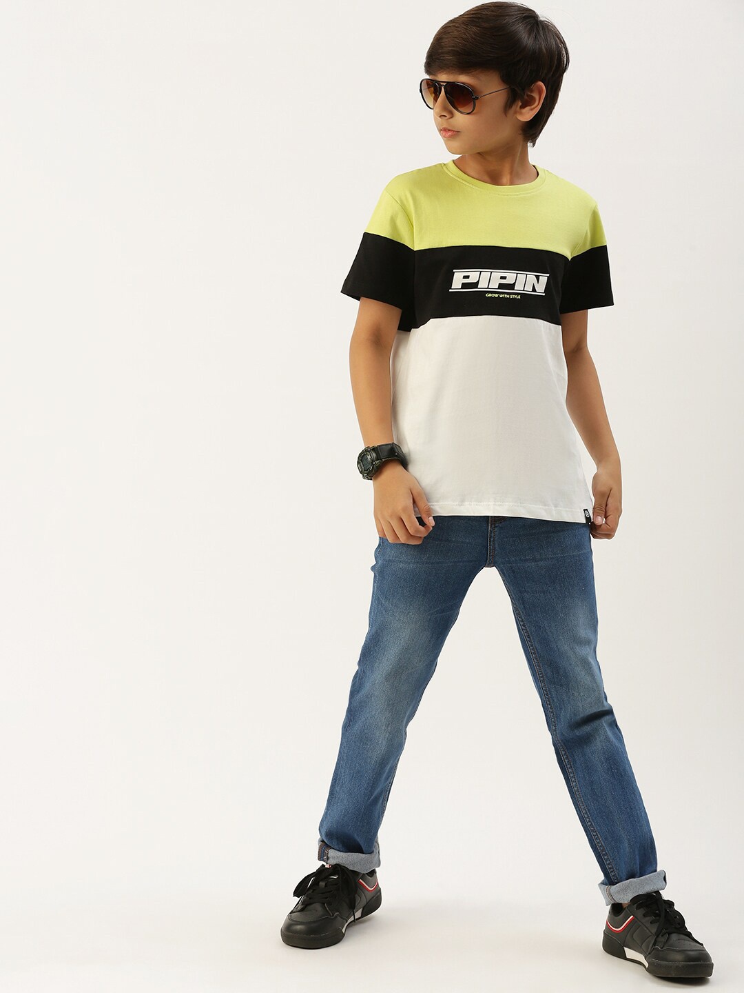PIPIN Boys Green Colourblocked Applique T-shirt