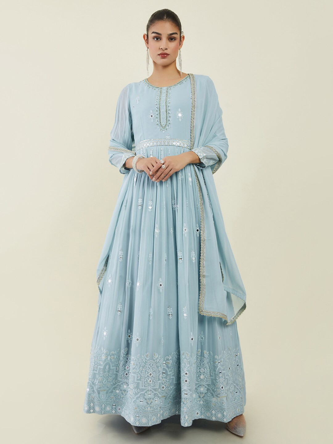 Soch Women Ethnic Motifs Embroidered Pleated Mirror Work Kurta with Churidar & Dupatta, Blue 
Soch Women Ethnic Motifs Embroidered Pleated Mirror Work Kurta with Churidar & Dupatta, Blue