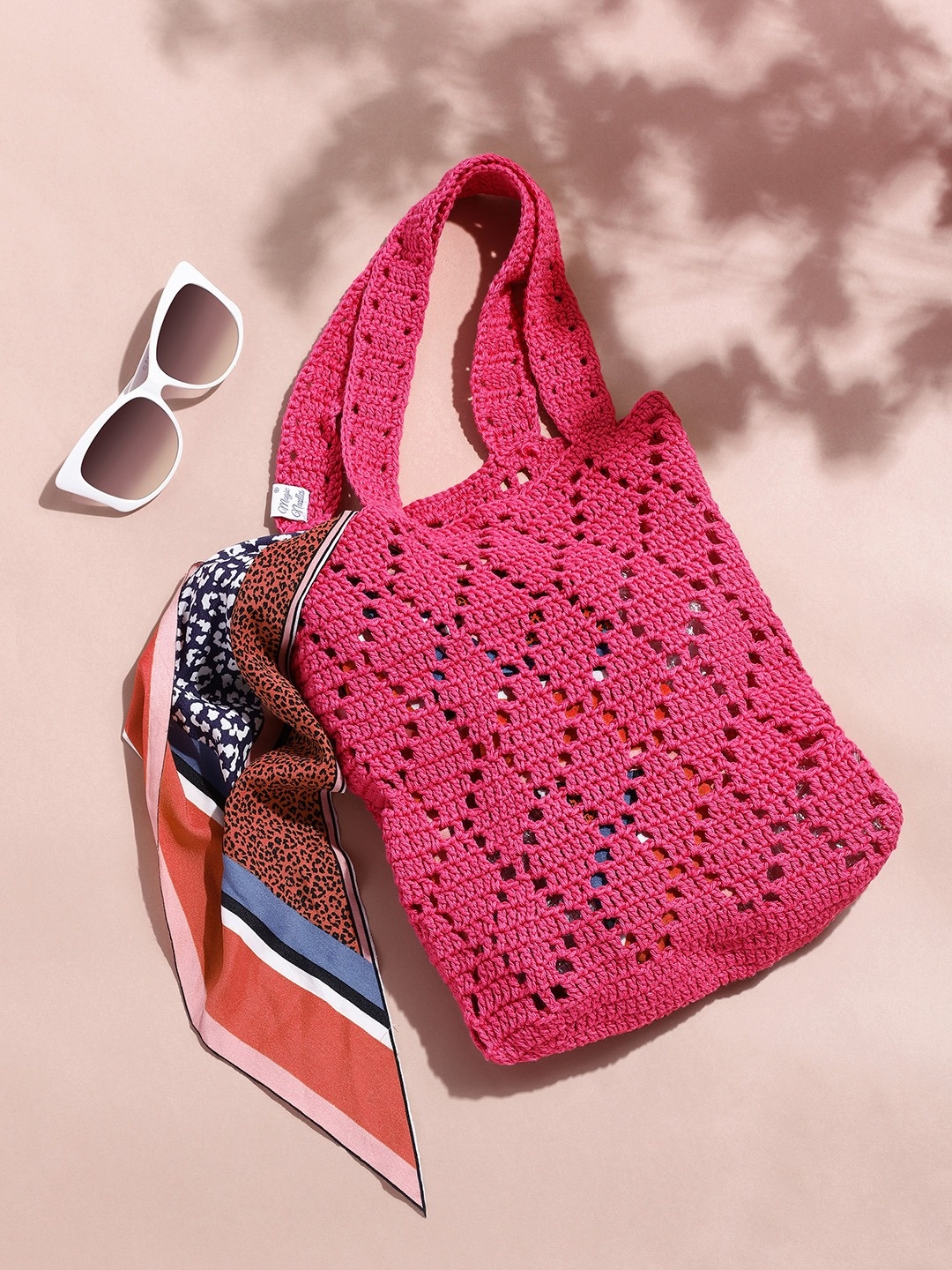 Magic Needles Ethnic Motifs Shopper Tote Bag With Cut Work, Pink