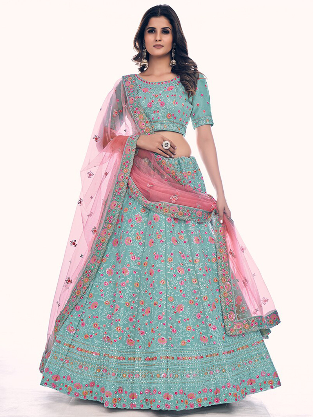 Fusionic Embroidered Thread Work Semi-Stitched Lehenga & Unstitched Blouse With, Turquoise blue
Fusionic Embroidered Thread Work Semi-Stitched Lehenga & Unstitched Blouse With, Turquoise blue