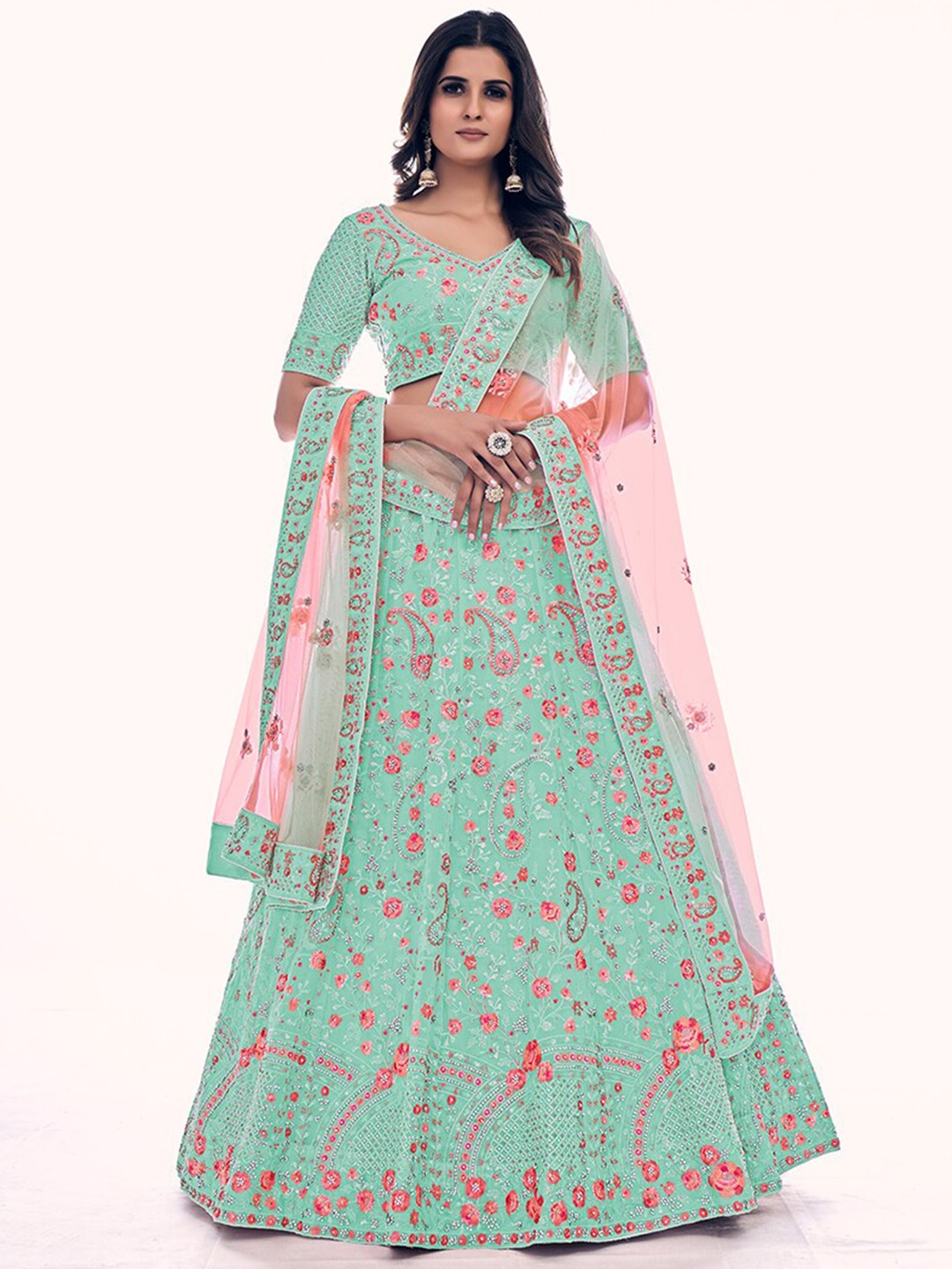Fusionic Embroidered Net Semi-Stitched Lehenga & Unstitched Blouse With Dupatta, Sea green
Fusionic Embroidered Net Semi-Stitched Lehenga & Unstitched Blouse With Dupatta, Sea green