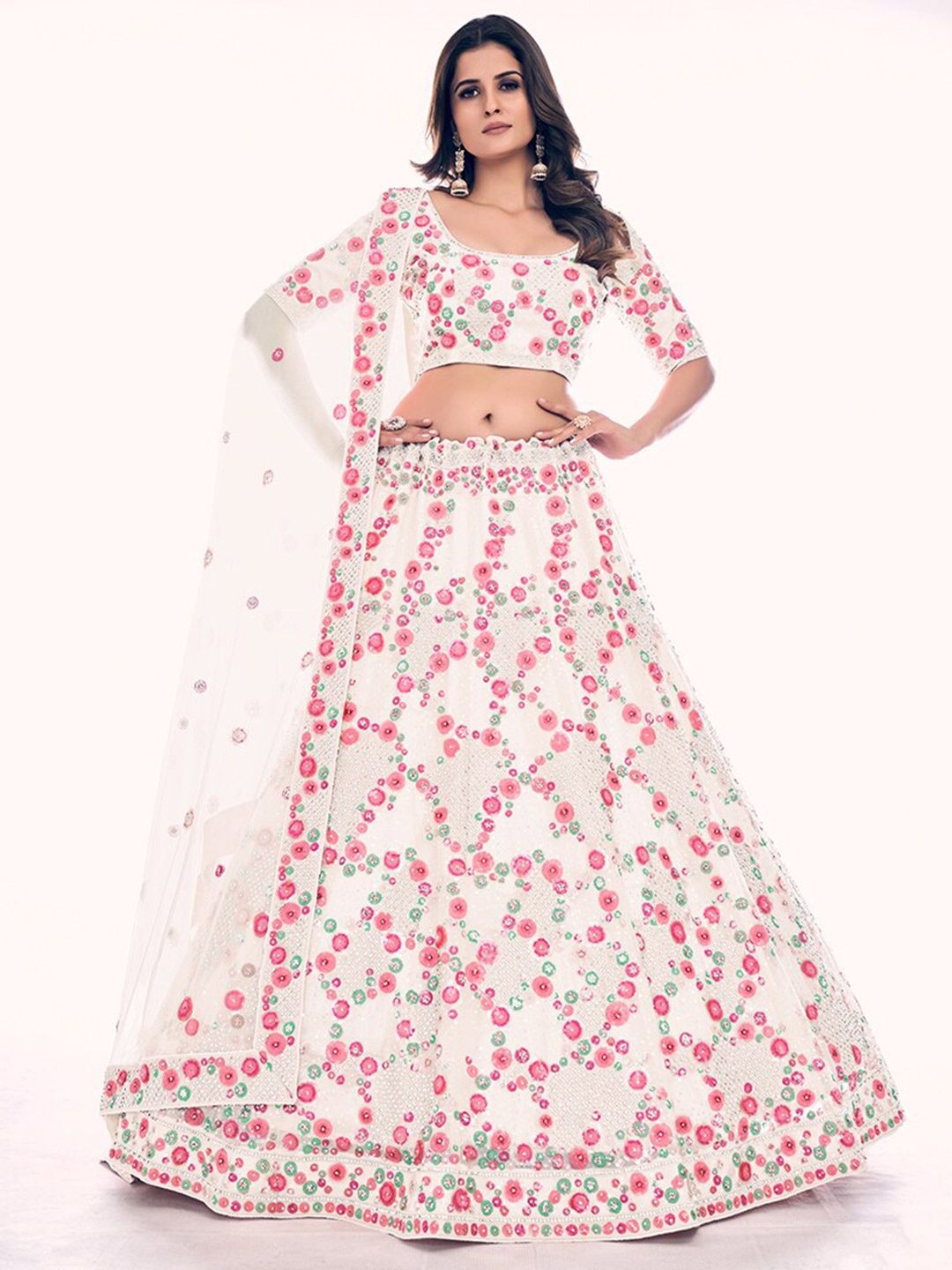 Fusionic Embroidered Net Semi-Stitched Lehenga & Unstitched Blouse With Dupatta, Off white
Fusionic Embroidered Net Semi-Stitched Lehenga & Unstitched Blouse With Dupatta, Off white
