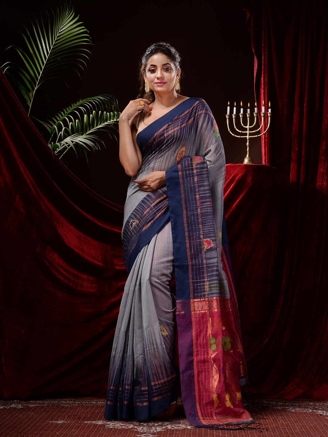 Mitera Woven Design Zari Saree, Blue