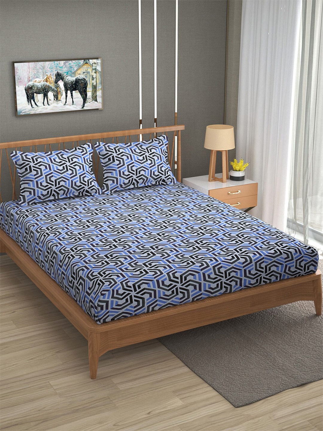 Florida Blue & Black Geometric 120 TC Flat Cotton Queen Bedsheet with 2 Pillow Covers
Florida Blue & Black Geometric 120 TC Flat Cotton Queen Bedsheet with 2 Pillow Covers