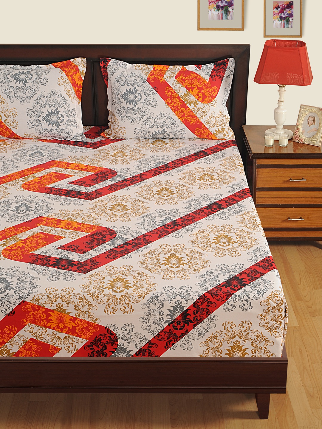 SWAYAM White & Orange Cotton 180 Fine TC Double King Bedsheet with 2 Pillow Covers
SWAYAM White & Orange Cotton 180 Fine TC Double King Bedsheet with 2 Pillow Covers