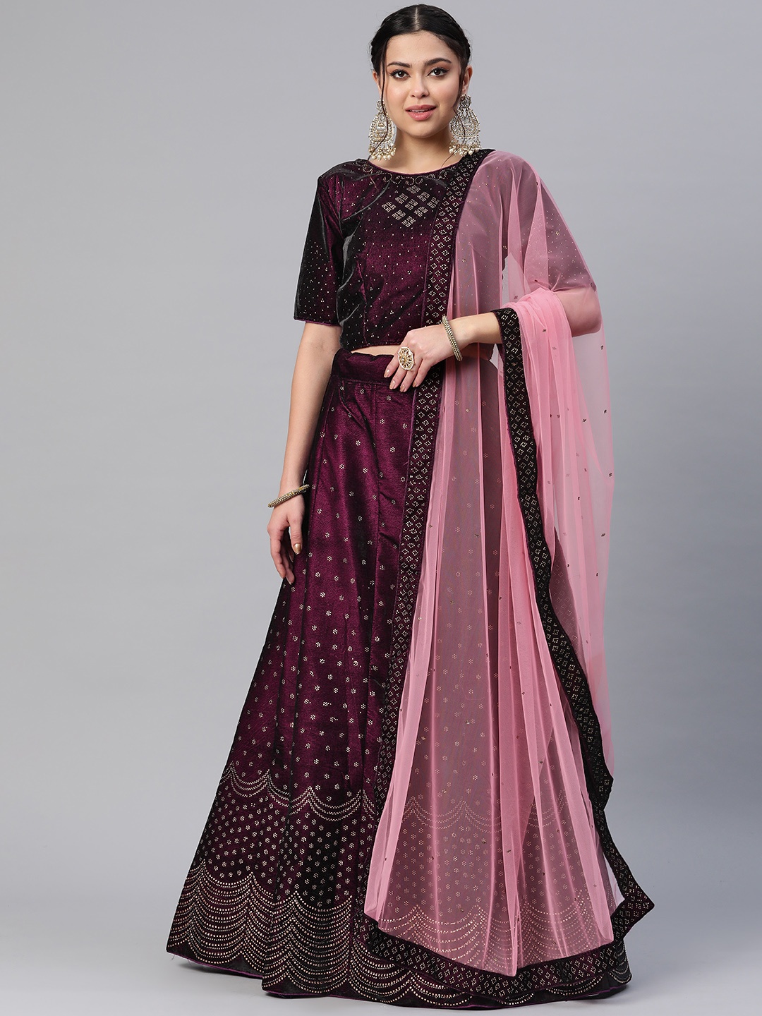 CAMPAIGN TRENDS Embellished Semi-Stitched Lehenga & Unstitched Blouse With Dupatta, Burgundy
CAMPAIGN TRENDS Embellished Semi-Stitched Lehenga & Unstitched Blouse With Dupatta, Burgundy