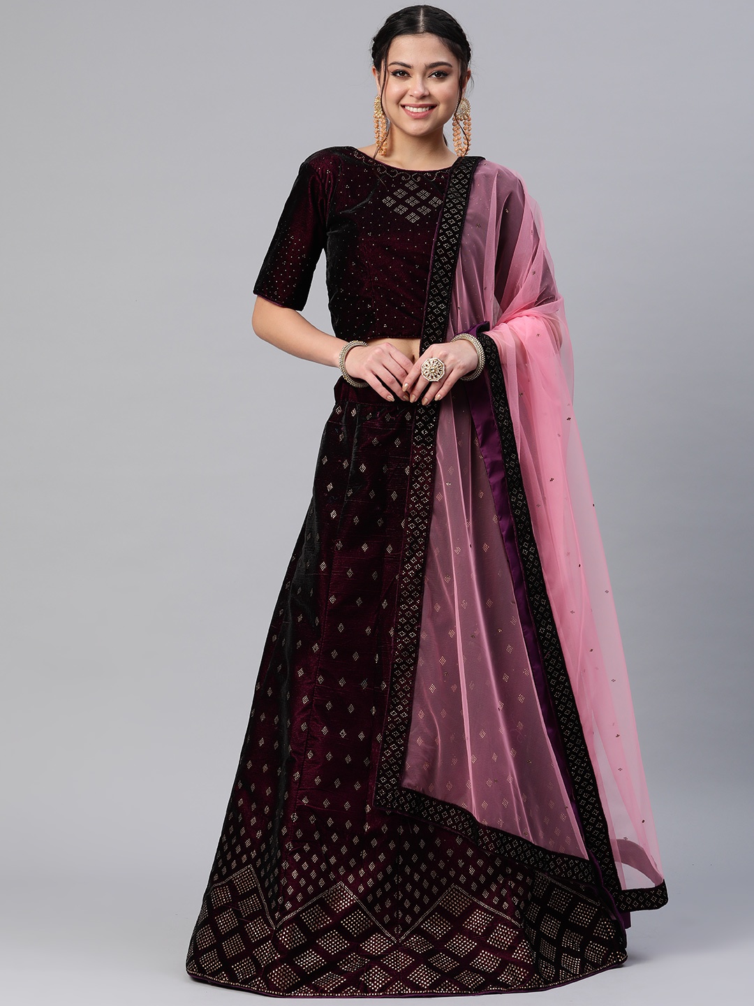 CAMPAIGN TRENDS Embellished Semi-Stitched Lehenga & Unstitched Blouse With Dupatta, Burgundy
CAMPAIGN TRENDS Embellished Semi-Stitched Lehenga & Unstitched Blouse With Dupatta, Burgundy