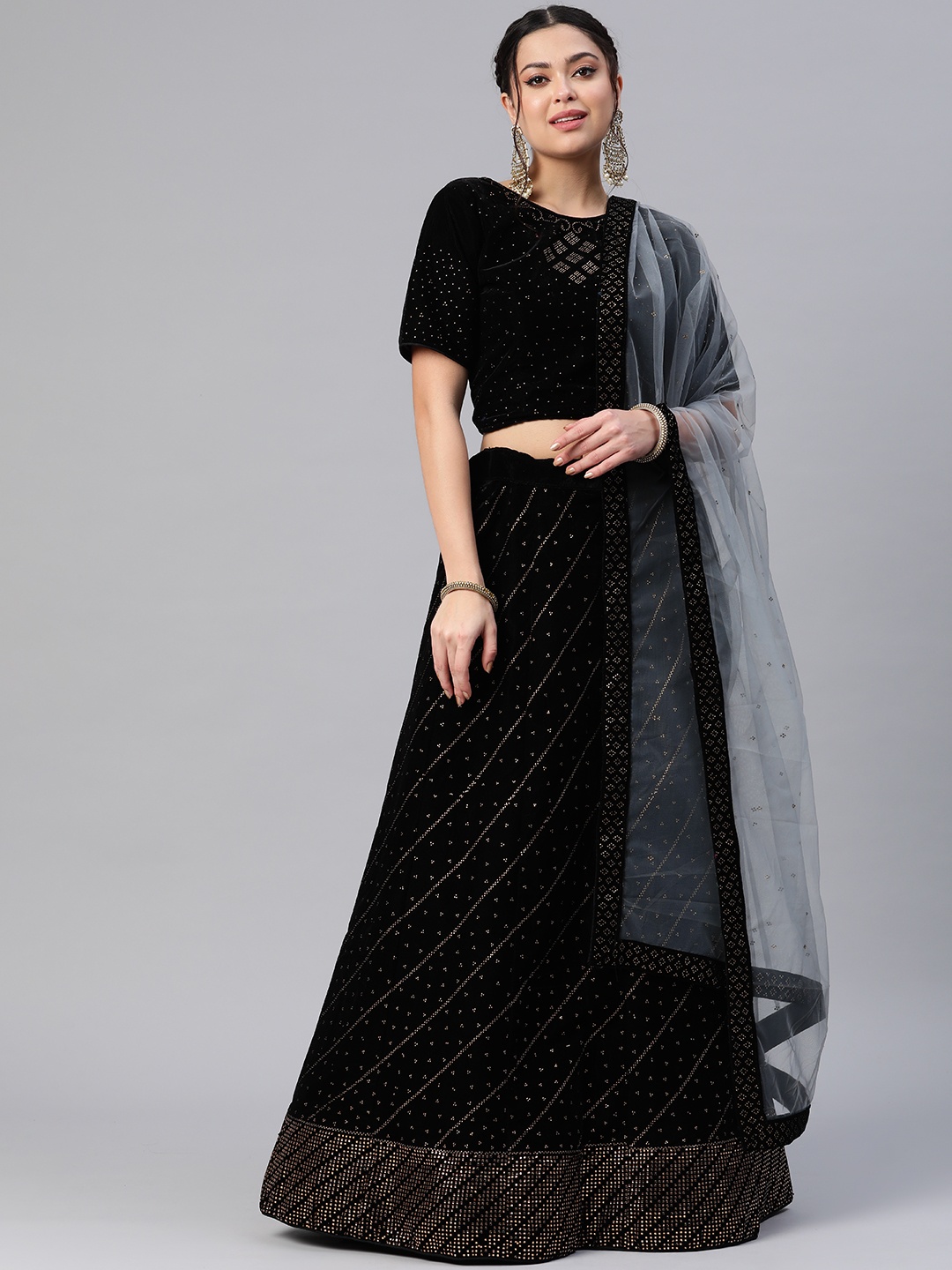 CAMPAIGN TRENDS Embellished Beads and Stones Unstitched Lehenga & Blouse With Dupatta, Black
CAMPAIGN TRENDS Embellished Beads and Stones Unstitched Lehenga & Blouse With Dupatta, Black