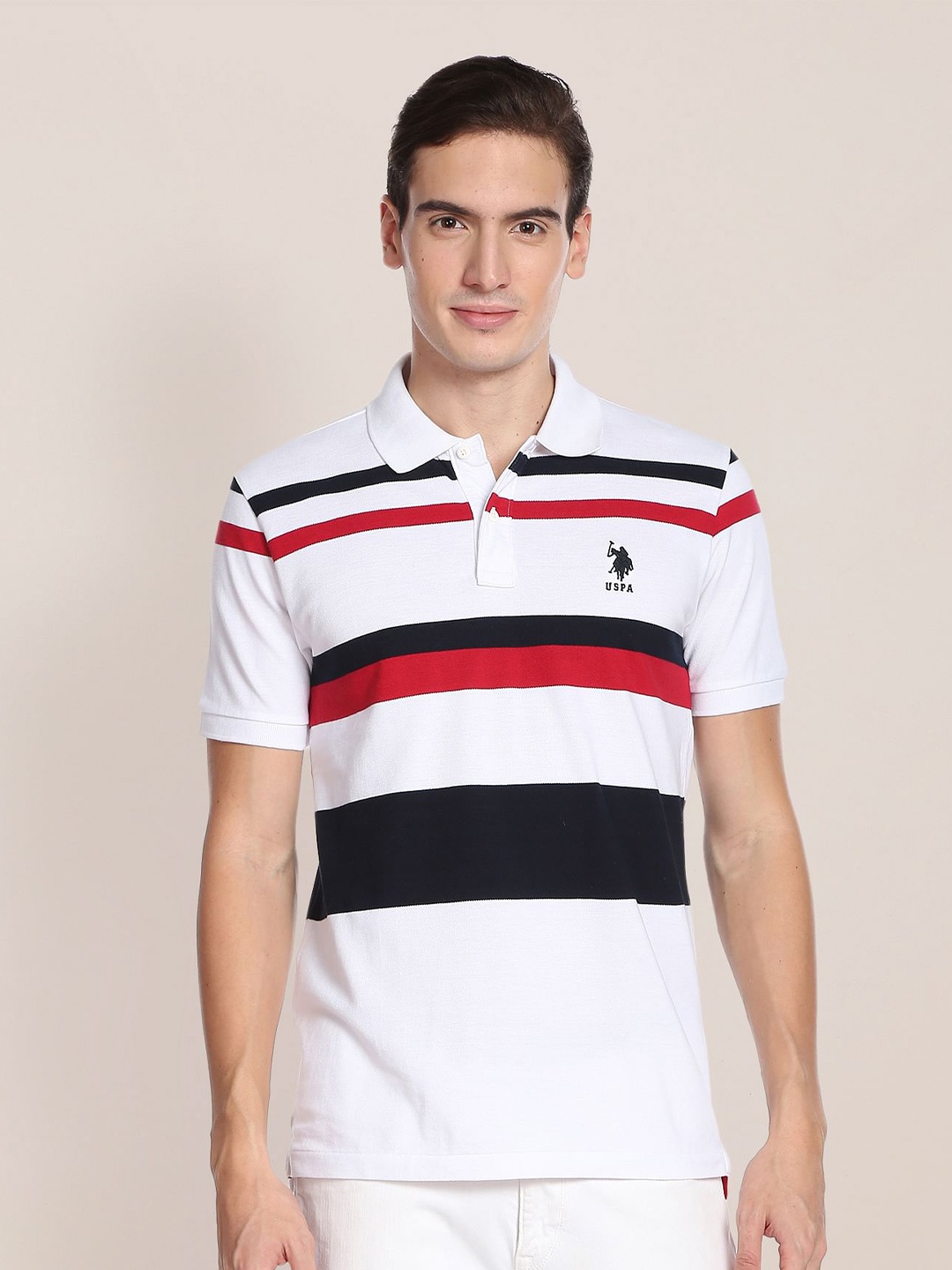 U.S. Polo Assn. Men Plus Size Striped Polo Collar Pure Cotton Slim Fit T-shirt, White
U.S. Polo Assn. Men Plus Size Striped Polo Collar Pure Cotton Slim Fit T-shirt, White