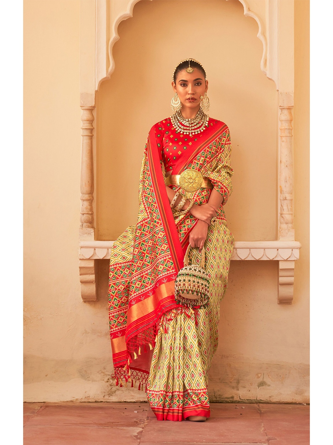 Mitera Ethnic Motifs Patola Saree, Green