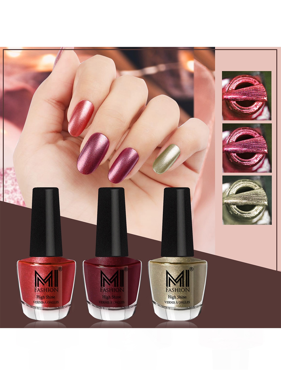 MI FASHION Set of 3 Vernis A Ongles High Shine Long Lasting Shimmer Nail Paint - 12ml each, Brown
MI FASHION Set of 3 Vernis A Ongles High Shine Long Lasting Shimmer Nail Paint - 12ml each, Brown