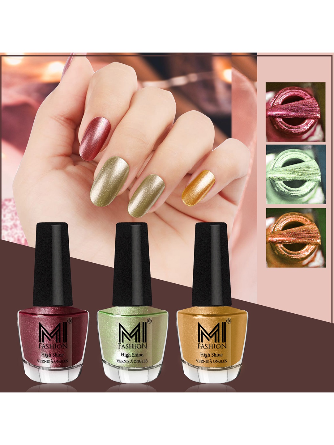 MI FASHION Set of 3 Vernis A Ongles High Shine Long Lasting Shimmer Nail Paint - 12ml each, Green
MI FASHION Set of 3 Vernis A Ongles High Shine Long Lasting Shimmer Nail Paint - 12ml each, Green