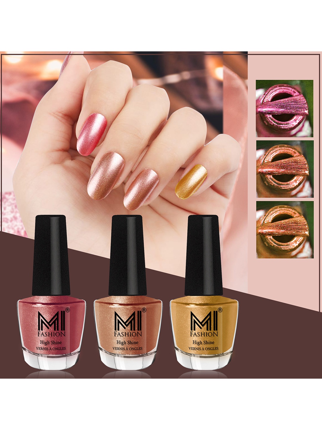 MI FASHION Set of 3 Vernis A Ongles High Shine Long Lasting Shimmer Nail Paint - 12ml each, Pink
MI FASHION Set of 3 Vernis A Ongles High Shine Long Lasting Shimmer Nail Paint - 12ml each, Pink