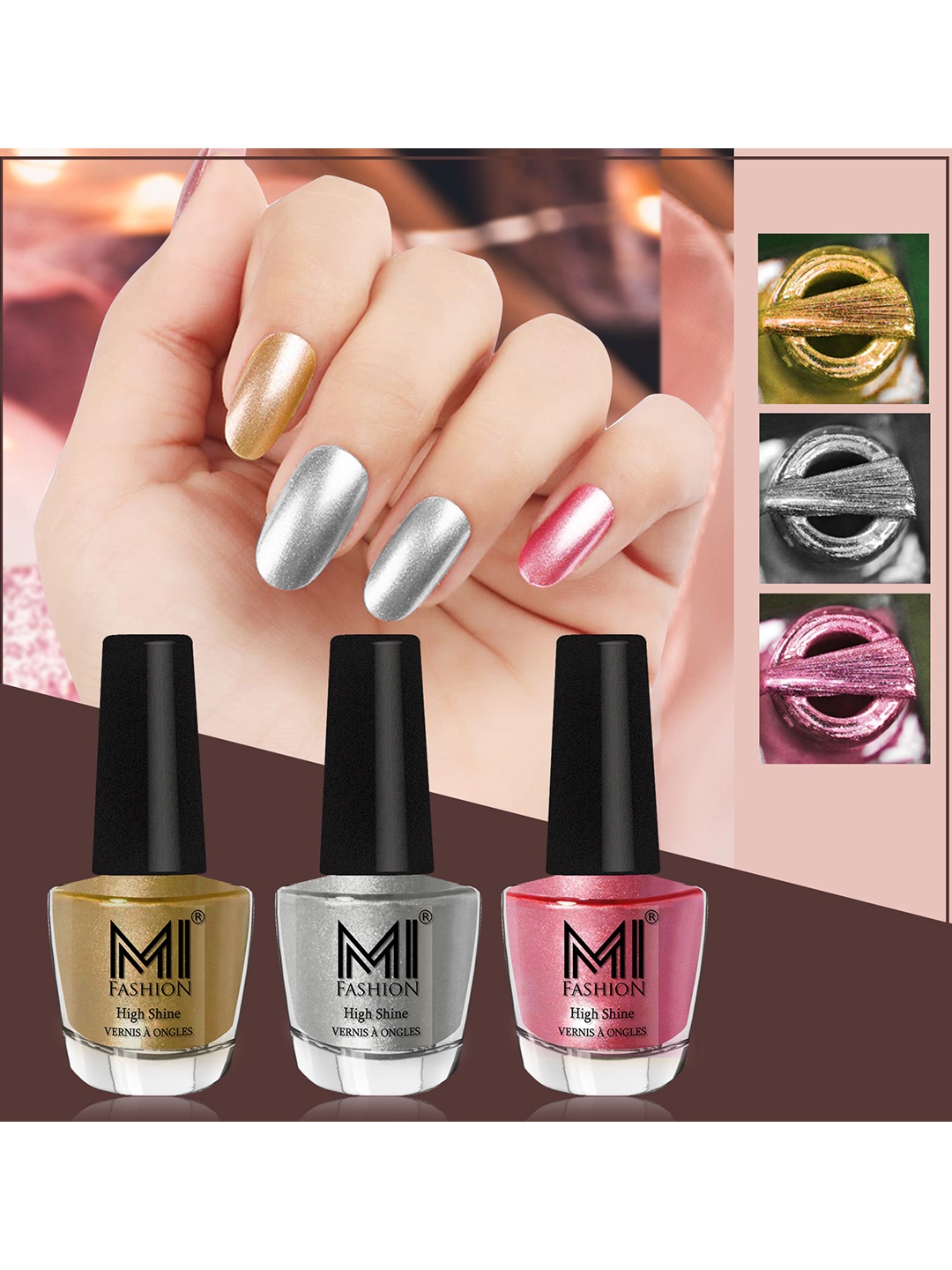 MI FASHION Set of 3 Vernis A Ongles High Shine Long Lasting Shimmer Nail Paint - 12ml each, Pink
MI FASHION Set of 3 Vernis A Ongles High Shine Long Lasting Shimmer Nail Paint - 12ml each, Pink