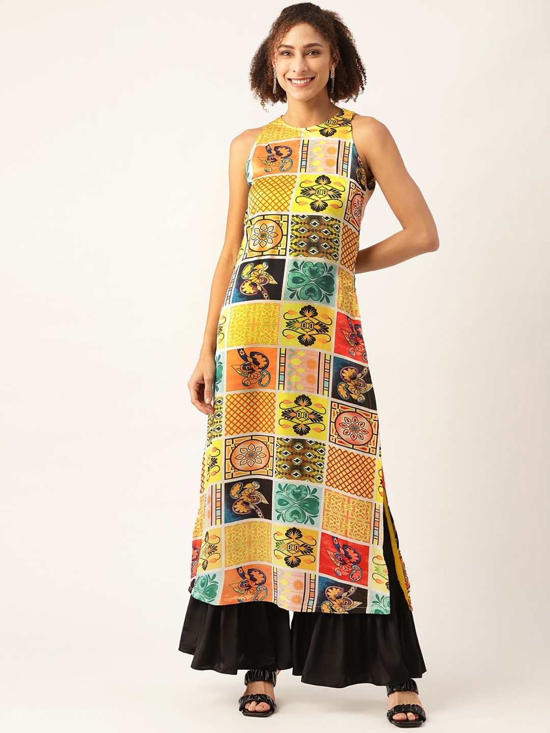 KHUMAAR Shuchi Bhutani Women Ethnic Motifs Printed Band Collar Straight Kurta with Sharara, Yellow
KHUMAAR Shuchi Bhutani Women Ethnic Motifs Printed Band Collar Straight Kurta with Sharara, Yellow