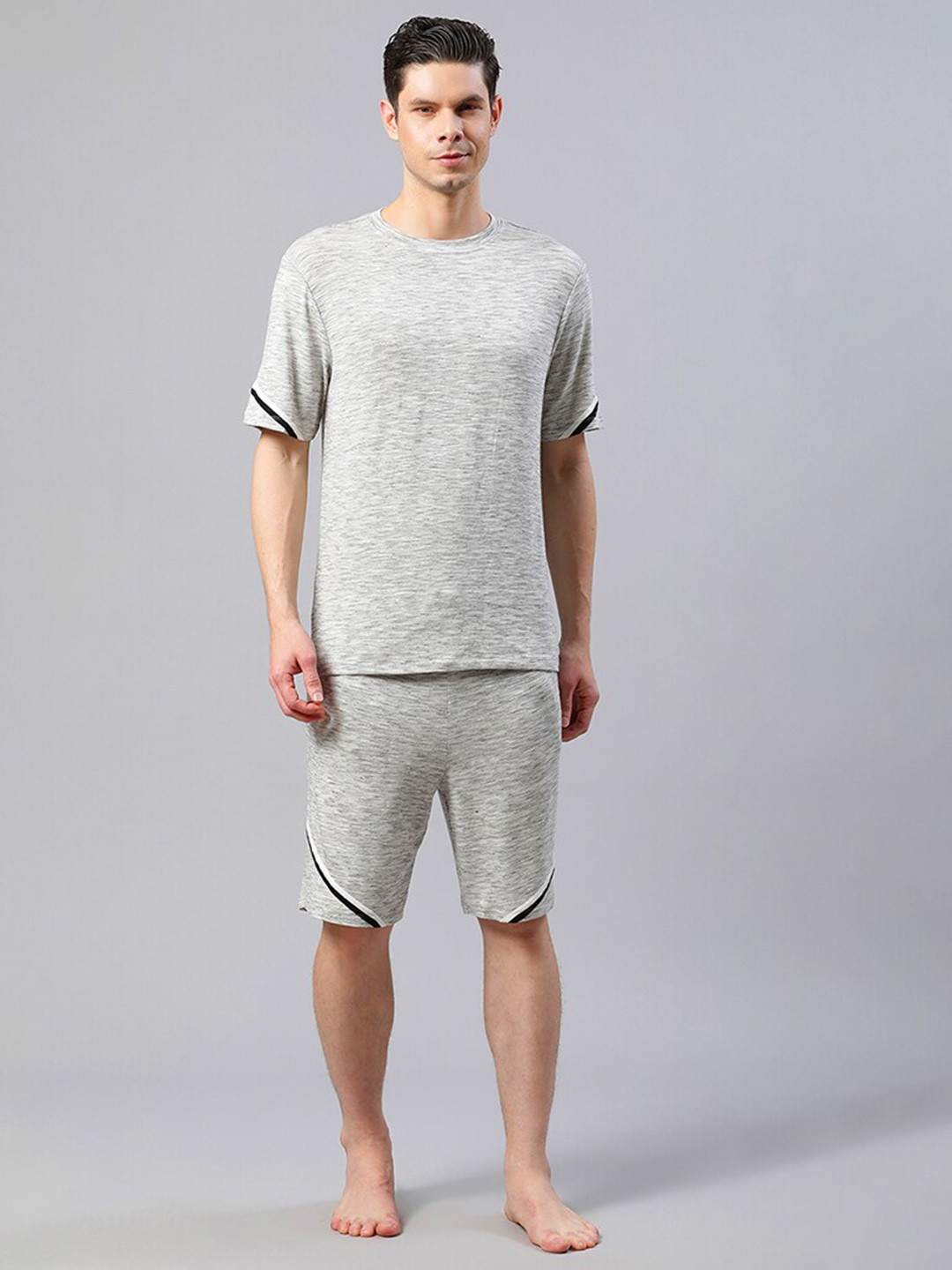 HOUSE OF S Men Round Neck Night Suit, Grey melange 
HOUSE OF S Men Round Neck Night Suit, Grey melange