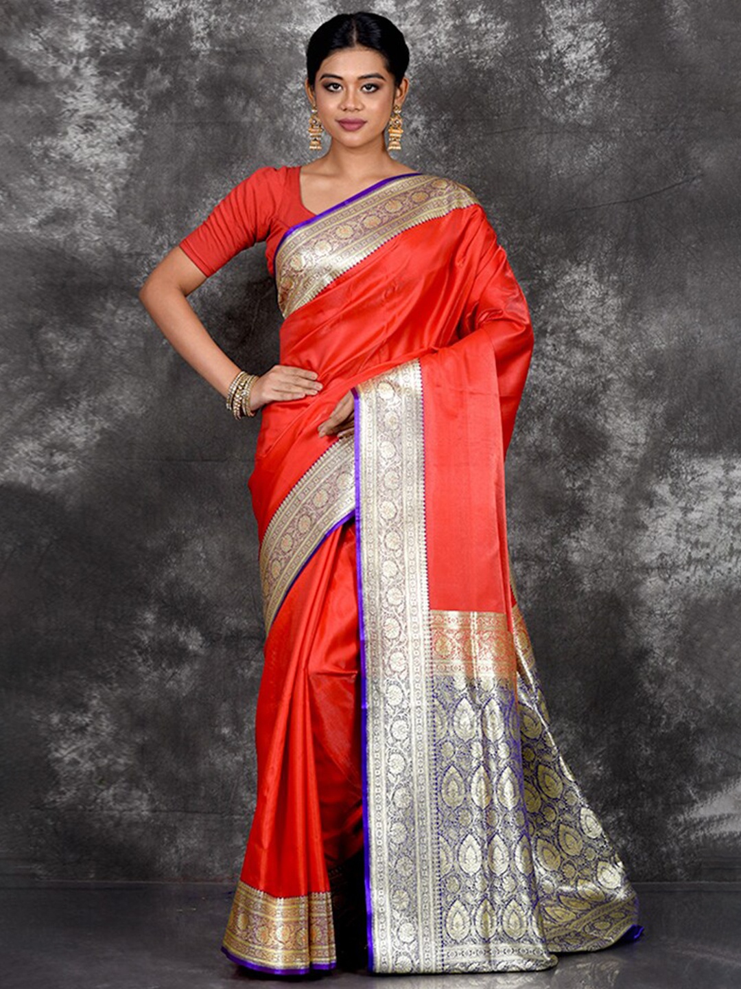 AllSilks Zari Silk Blend Banarasi Saree, Red
