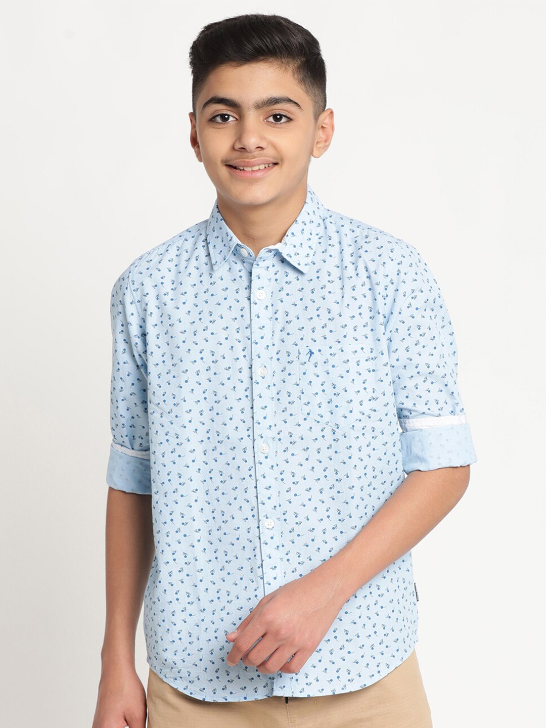 Indian Terrain Boys Standard Printed Cotton Casual Shirt, Blue