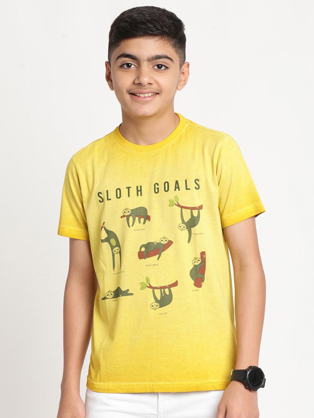 Indian Terrain Boys Printed Pure Cotton T-shirt, Yellow