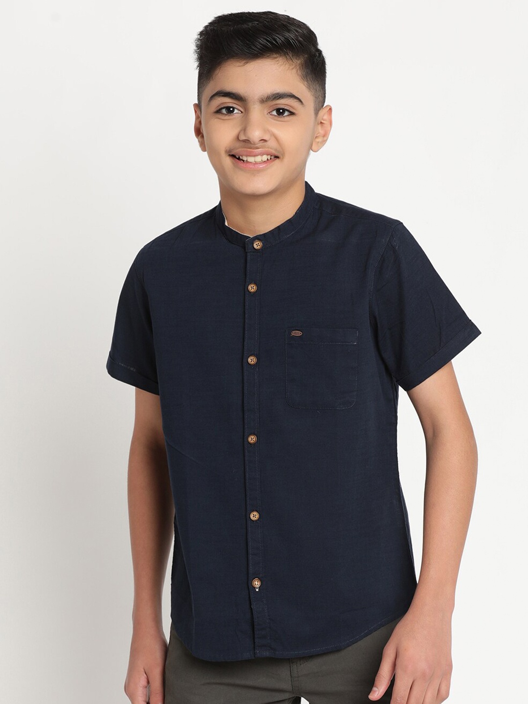 Indian Terrain Boys Standard Casual Pure Cotton Shirt, Navy blue