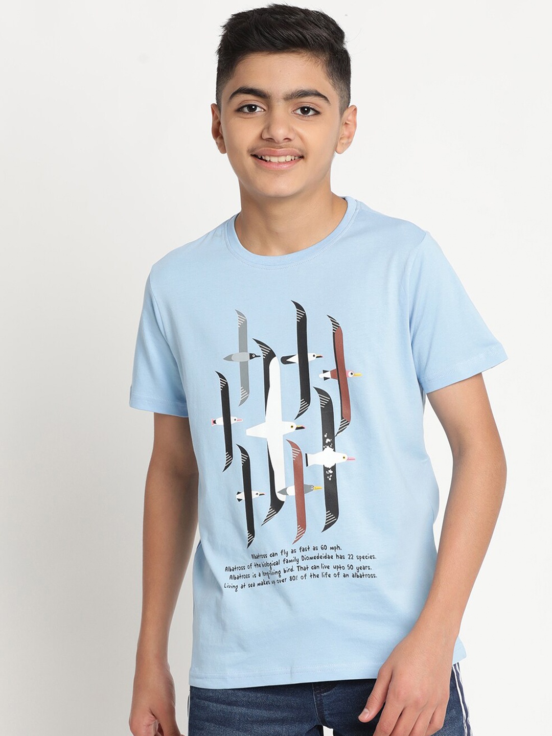 Indian Terrain Boys Graphic Printed Pure Cotton T-shirt, Blue