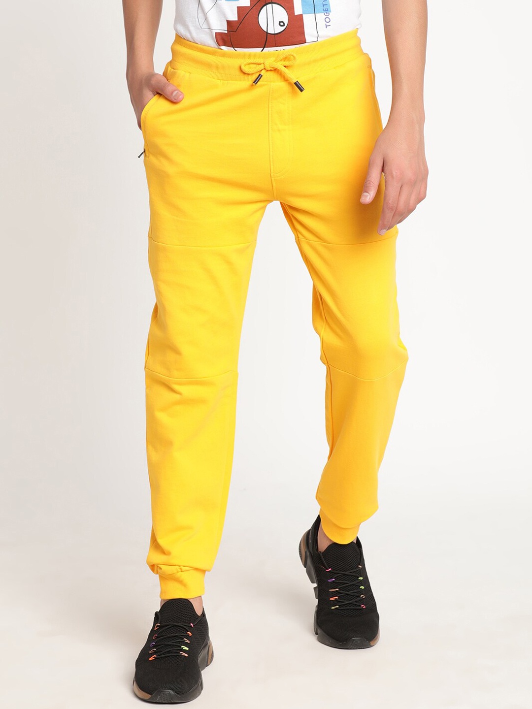 Indian Terrain Boys Slim Fit Pure Cotton Joggers, Yellow
