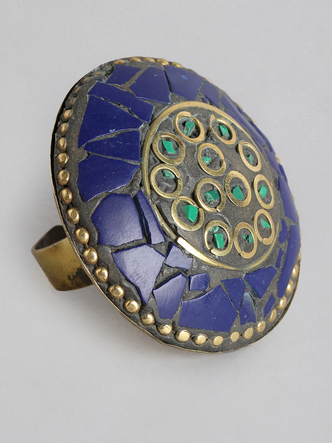 Rang Gali Women Brass Turquoise Studded Tribal Firoza Ring, Navy blue
Rang Gali Women Brass Turquoise Studded Tribal Firoza Ring, Navy blue