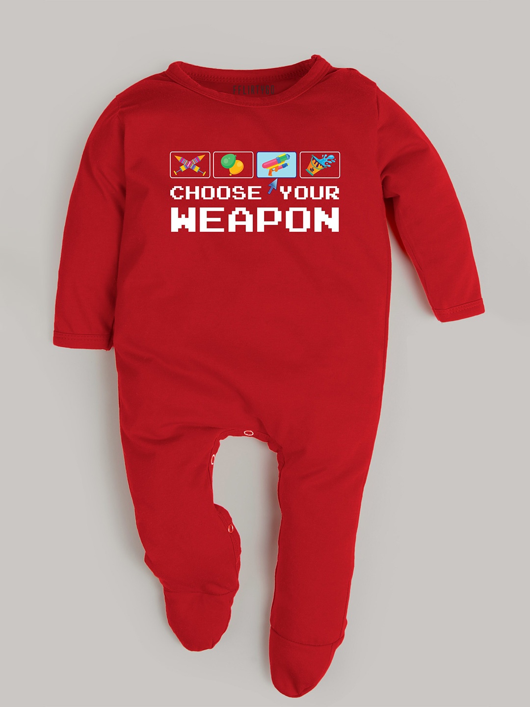 FFLIRTYGO Infants Holi Printed Pure Cotton Rompers, Red