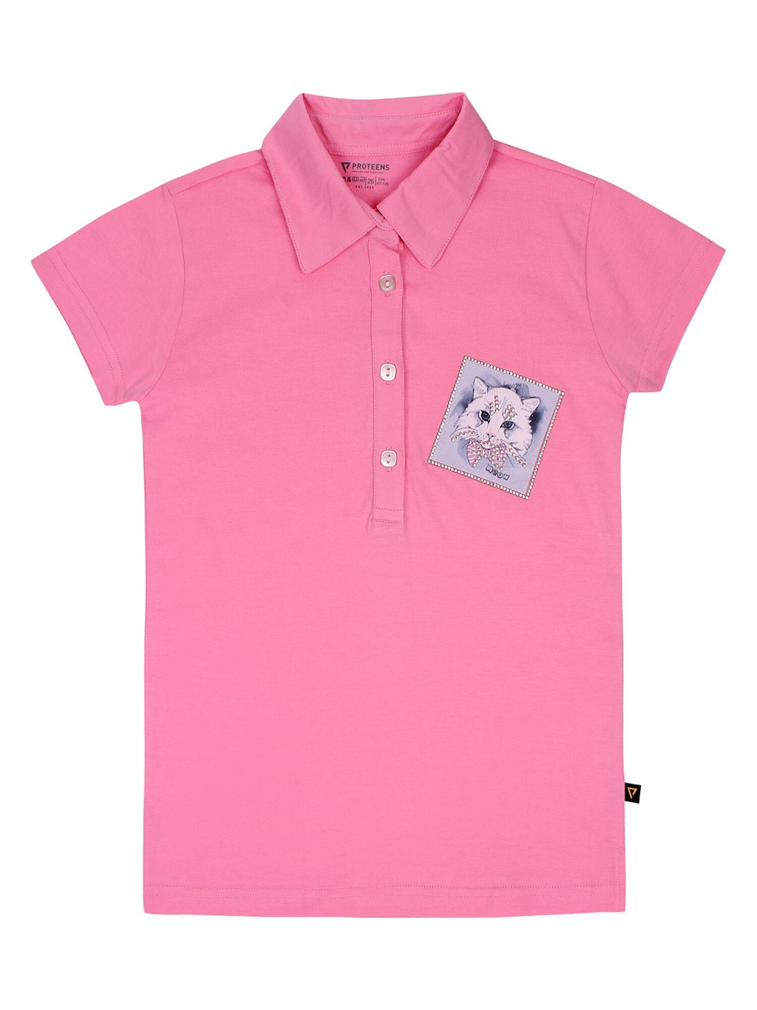 PROTEENS Girls Polo Collar Cotton T-shirt, Pink