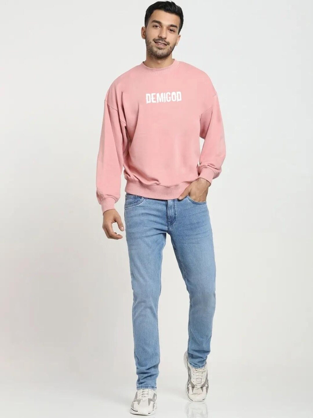 Bewakoof Men Printed Fleece Sweatshirt, Pink