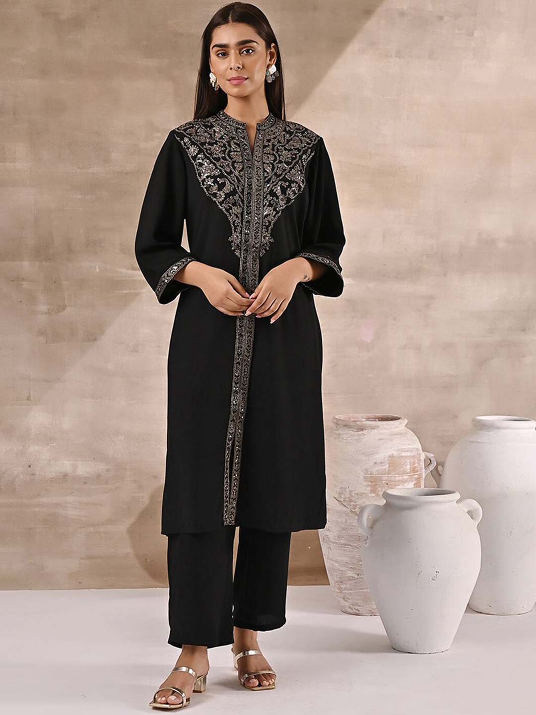 Lakshita Women Ethnic Motifs Embroidered Sequinned Kurta with Trousers, Black
Lakshita Women Ethnic Motifs Embroidered Sequinned Kurta with Trousers, Black