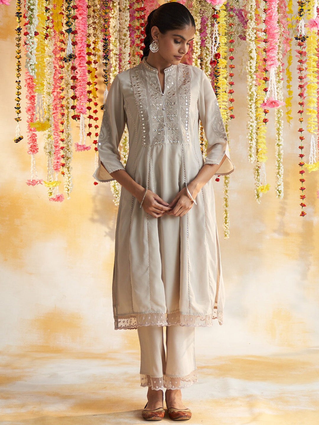 Lakshita Women Plus Size Ethnic Motifs Embroidered Gotta Patti Kurta with Palazzos, Beige
Lakshita Women Plus Size Ethnic Motifs Embroidered Gotta Patti Kurta with Palazzos, Beige