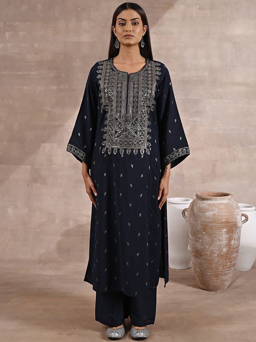 Lakshita Women Ethnic Motifs Embroidered Sequinned Kurta with Palazzos, Blue