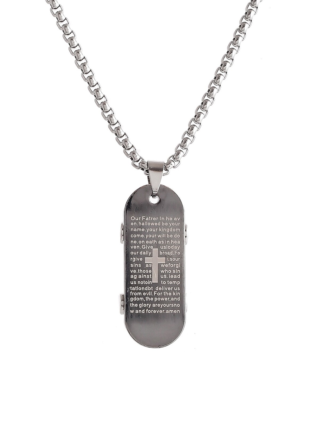 AQUASTREET Men Silver-Plated Lords Cross Inscribed Stainless steel Pendant With Chain, Black
AQUASTREET Men Silver-Plated Lords Cross Inscribed Stainless steel Pendant With Chain, Black
