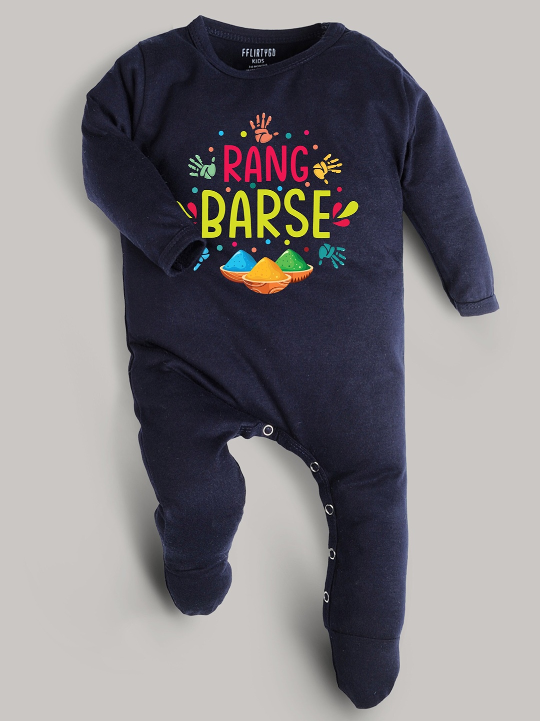 FFLIRTYGO Infants Kids Printed Cotton Sleepsuit, Navy blue