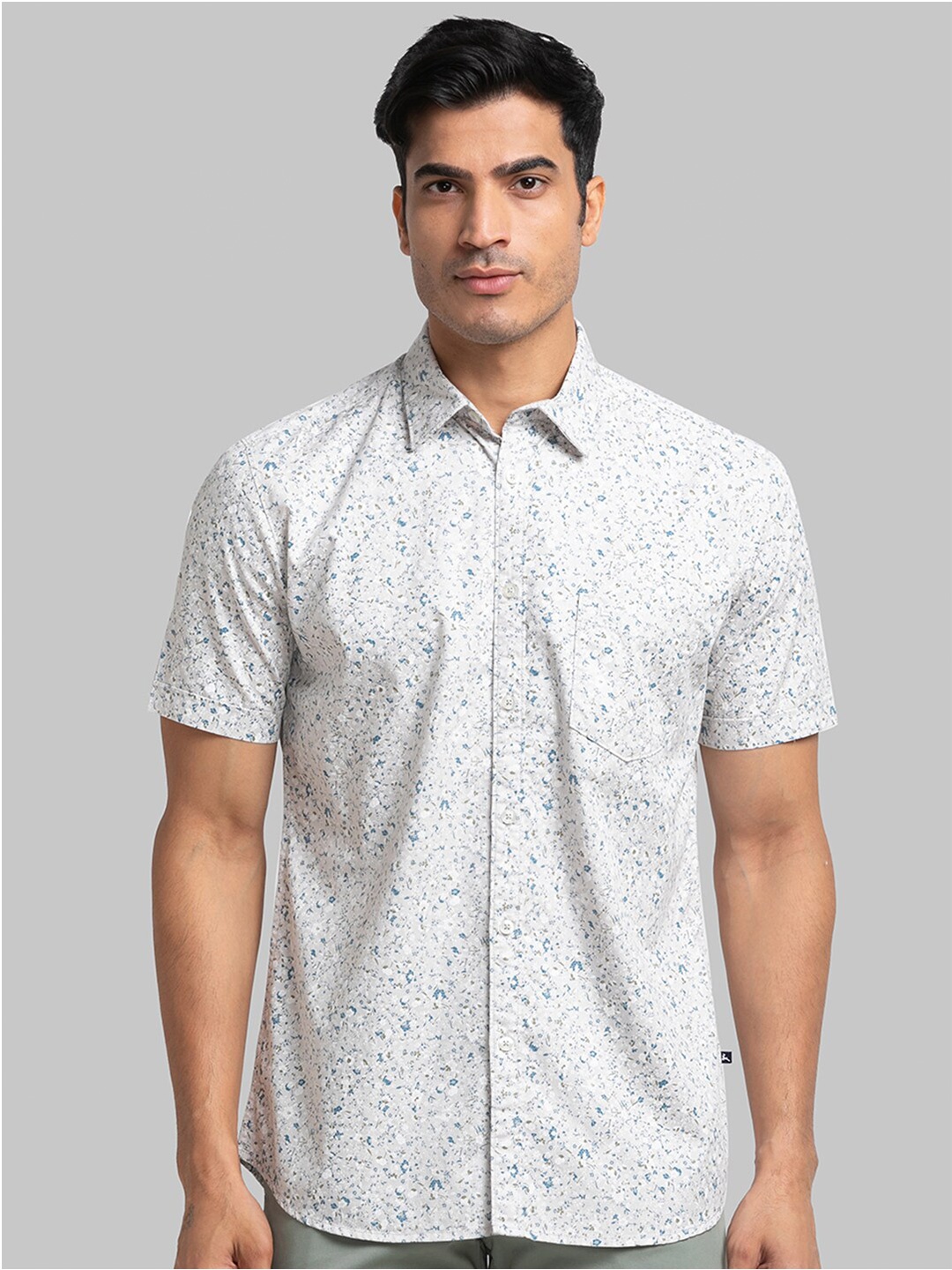 Parx Men Floral Printed Slim Fit Cotton Casual Shirt, Grey