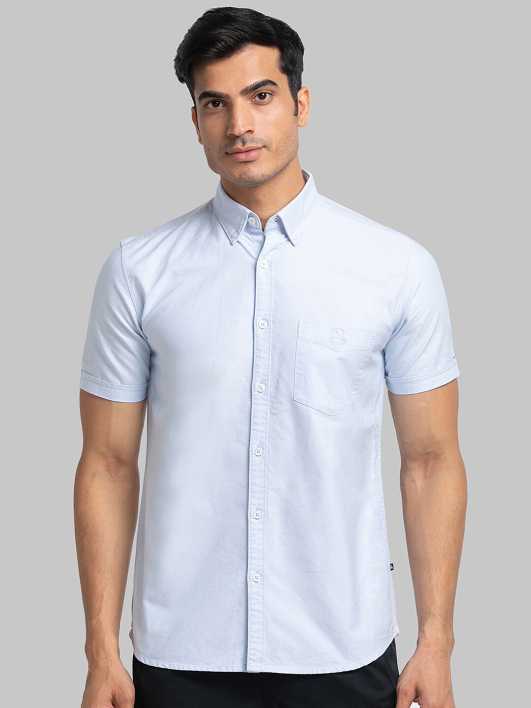 Parx Button-Down Collar Slim Fit Casual Cotton Shirt, Blue