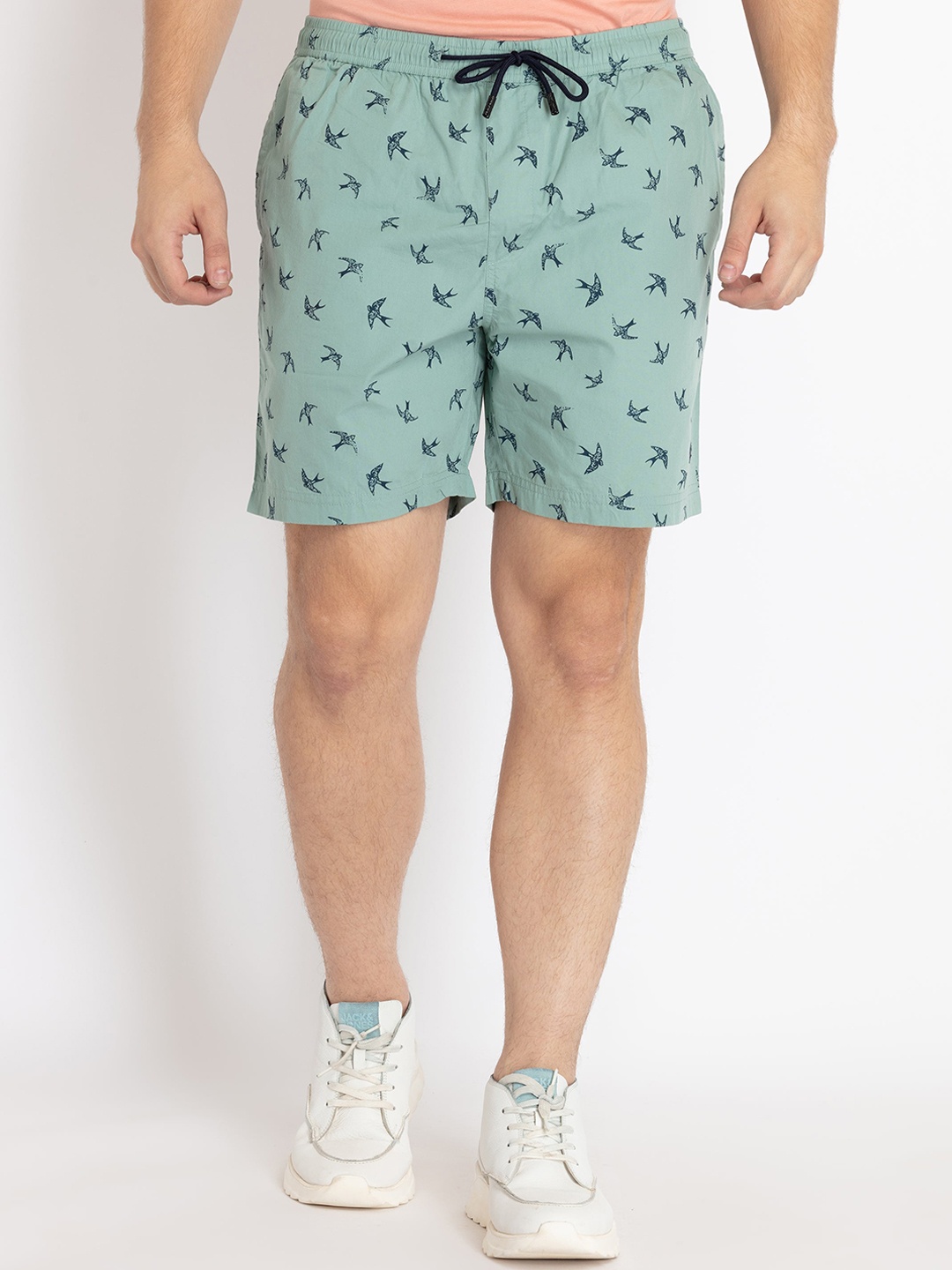 Status Quo Men Printed Cotton Regular Fit Shorts, Sea green